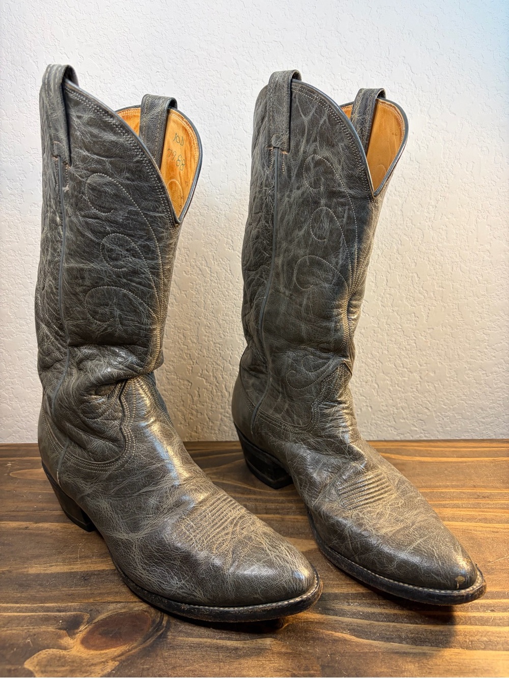 Vintage Nocona Gray Soft Leather Men's Cowboy Western Boots Size 10D Made in USA